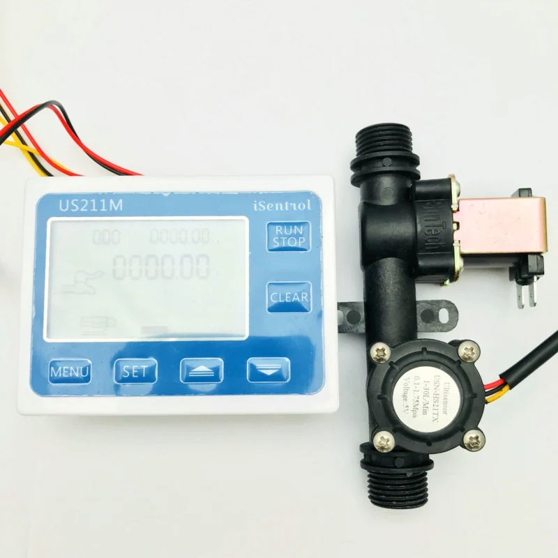 US211M USN-HS21TX Dosage Machine Quantitative Controller Water Flow Meter Sensor Reader 1-30L/min  24V with Sensor and Solenoid