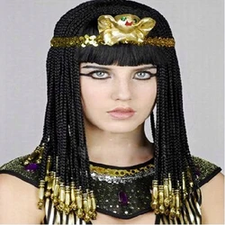 Cleopatra Cosplay Wigs Egyptian Queen Black Braid Heat Resistant Synthetic Hair Halloween Party Carnival Cosplay Wig + Wig Cap