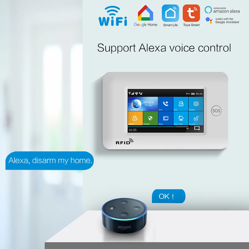 TUYA-sistema de alarma inalámbrico para el hogar, alarma de seguridad con WIFI, antirrobo GSM, aplicación de Control remoto, funciona con Alexa