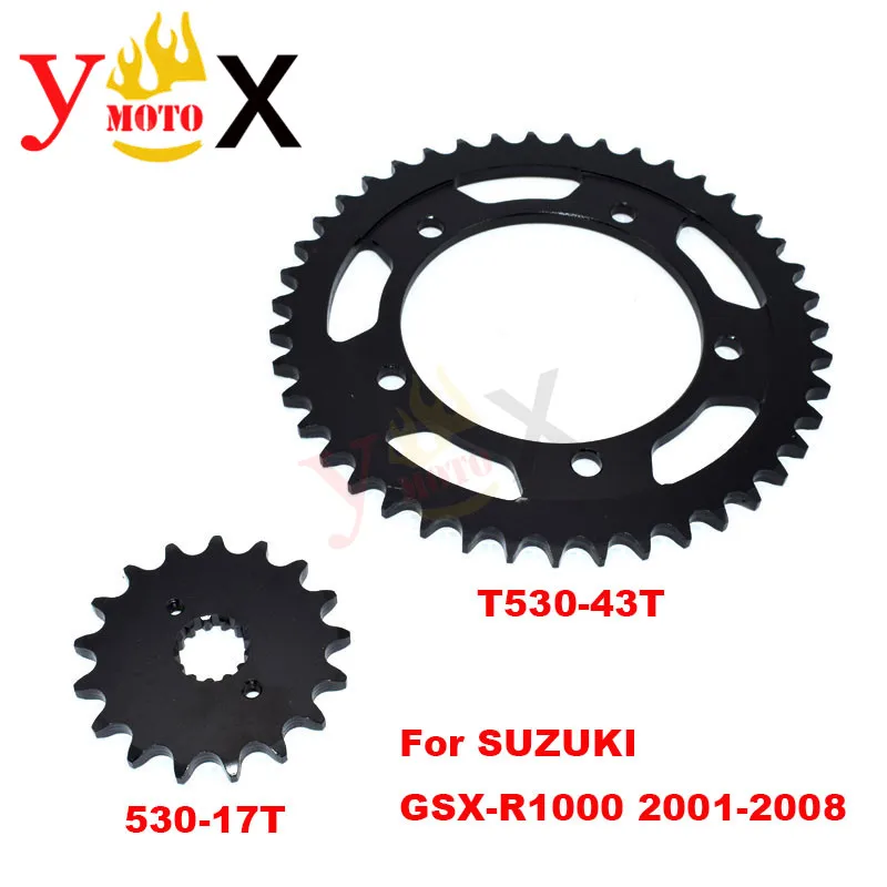 

K1 K3 K5 K7 Motorcycle Front & Rear Set 530-17T 530-43T Chain Sprocket Gear Steel For SUZUKI GSX-1000R GSXR1000 R 2001-2008 2002