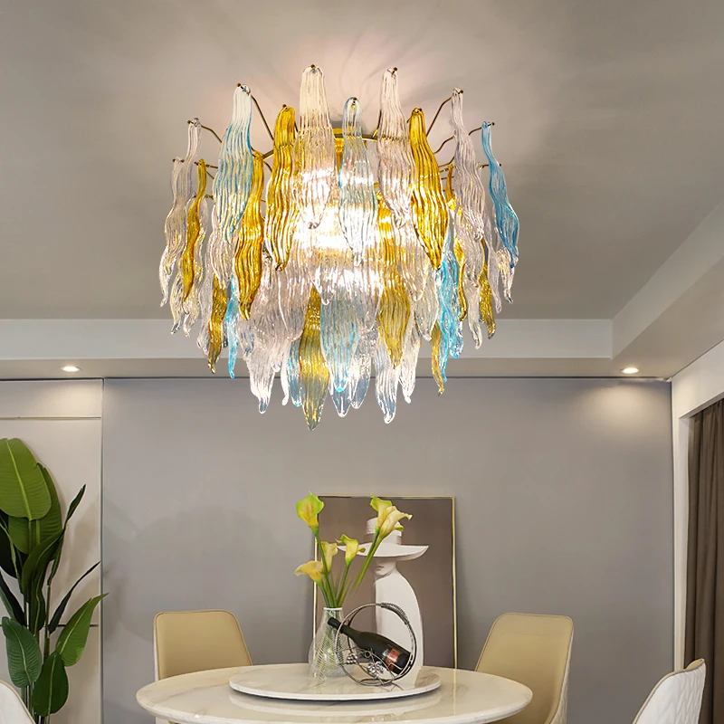 

Colorful crystal chandelier in hallway hallway, European luxury branch villa living room lamp, full copper creative branch lamp