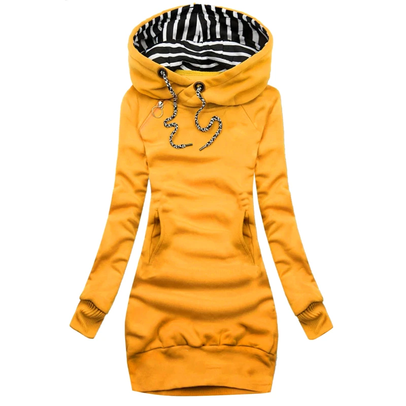 Fashion Women Sweatshirt Pullover Hoodies Long Sleeve Dress Hooded Striped Hooded Tops Drawstring Sweatshirts Slim Long Hoodies