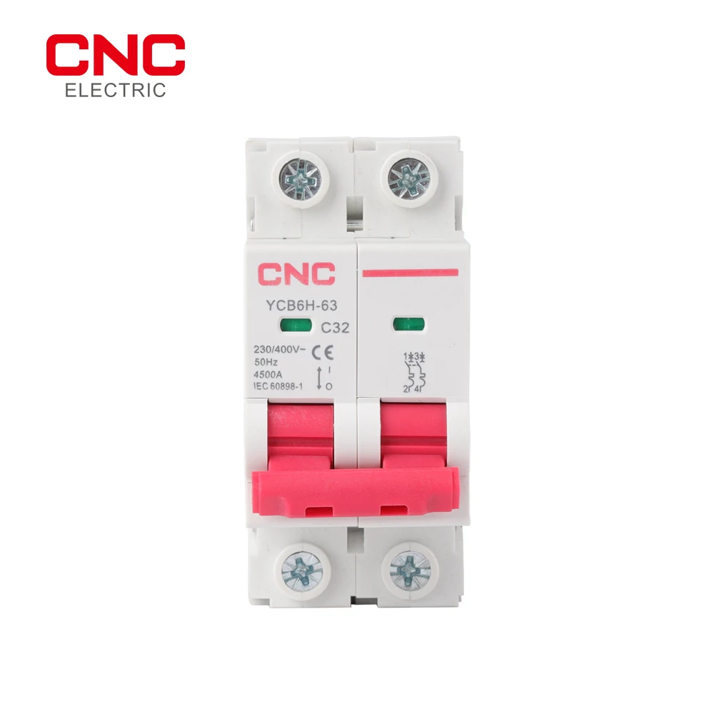 CNC Miniature Circuit Breaker MCB 2P 36mm 2 Poles Din Rail Mount Breaking Capacity 6A/10A/16A/20A/25A/32A/40A/50A/63A