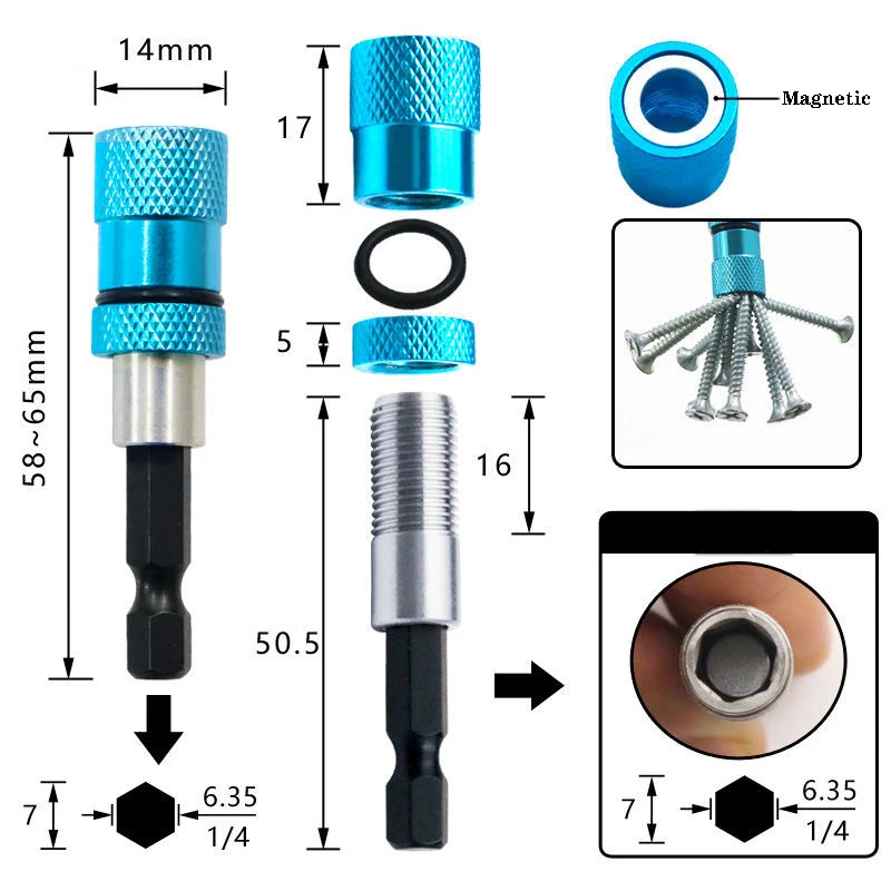 1/4 uchwyt sześciokątny wiertarka elektryczna wkrętak magnetyczny 60mm magnetyzm ze stali nierdzewnej Limit regulowane przedłużenie Bar 60mm