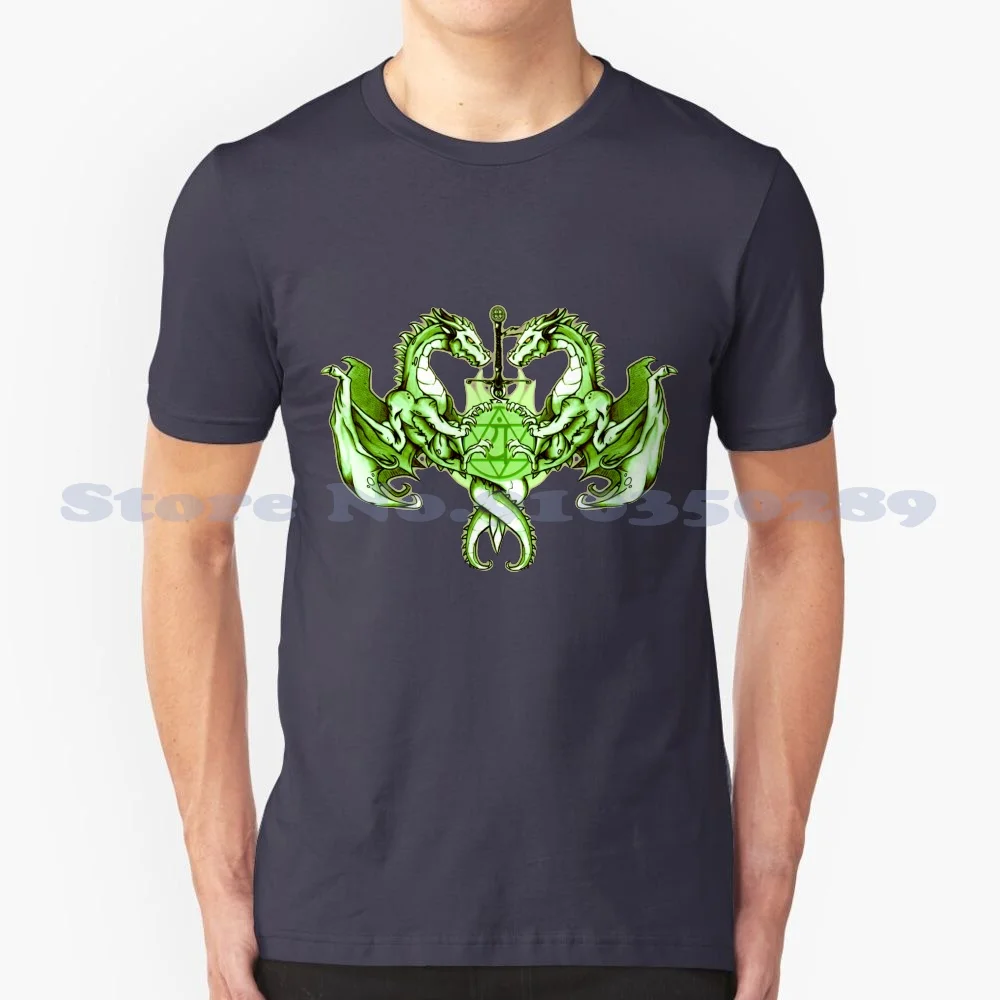 Dragon Heart 100% Cotton T-Shirt Dragon Heart Duality Balance Sword Power Force Call Fire Chakra Anahata Thunderbolt Green