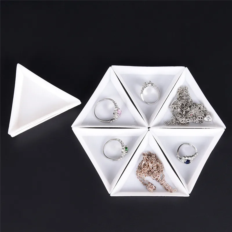 10Pcs White PP Triangle Plate For Jewelry Beads Organizer White Containers For Beads Display Plastic Tray Packaging