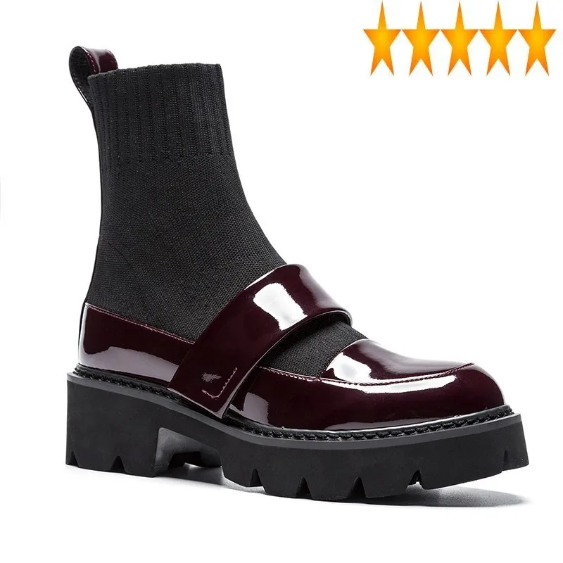 

Ankle British Heel Style Thick Women 2021 New Vintage Slip-On Elastic Socks Boots Autumn Winter Luxury Platform Shoes