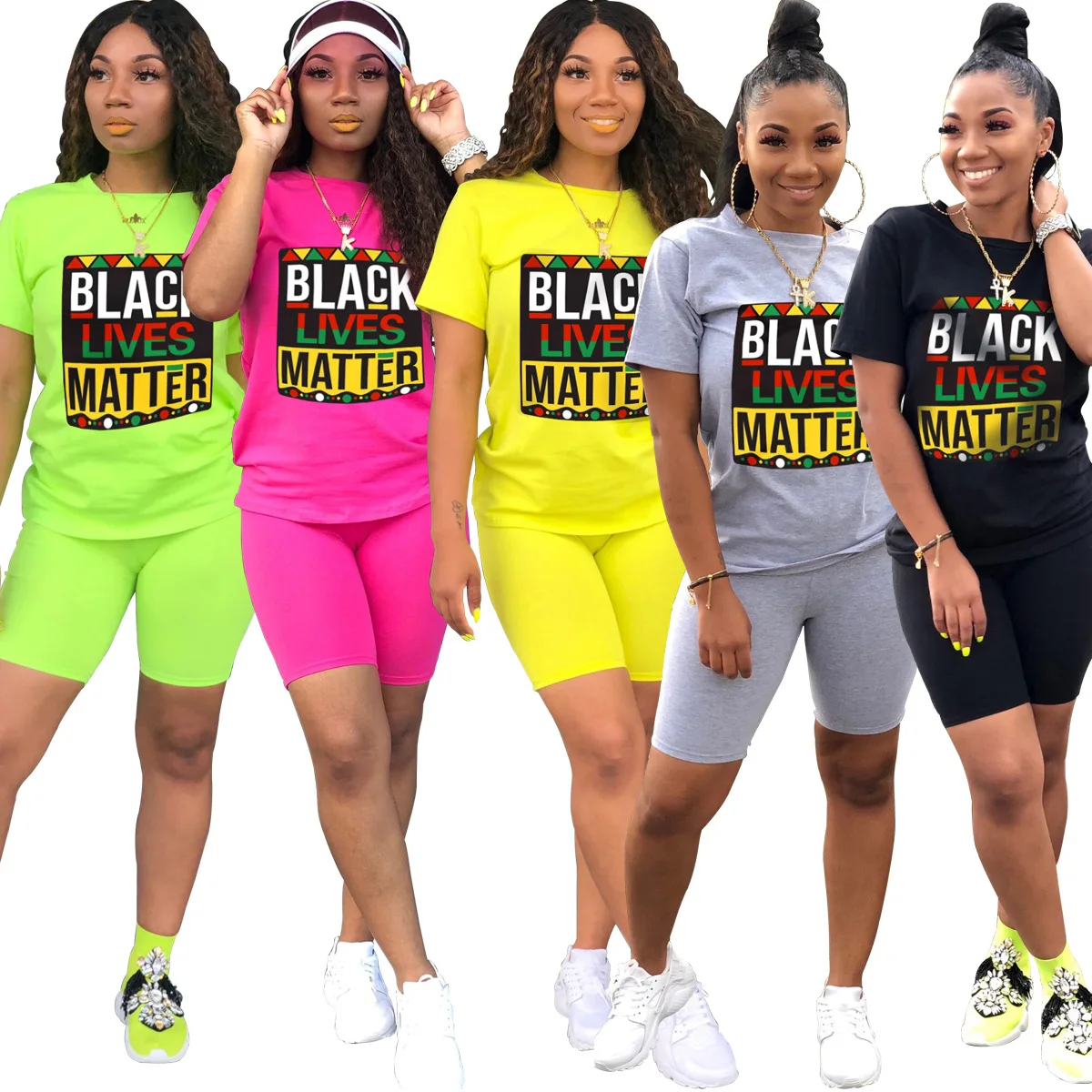 

Women Black Lives Matter Two Piece Set O-neck Tee Tops Knee Length Jogger Pants Suit Tracksuit Matching Set Outfit letter yellow