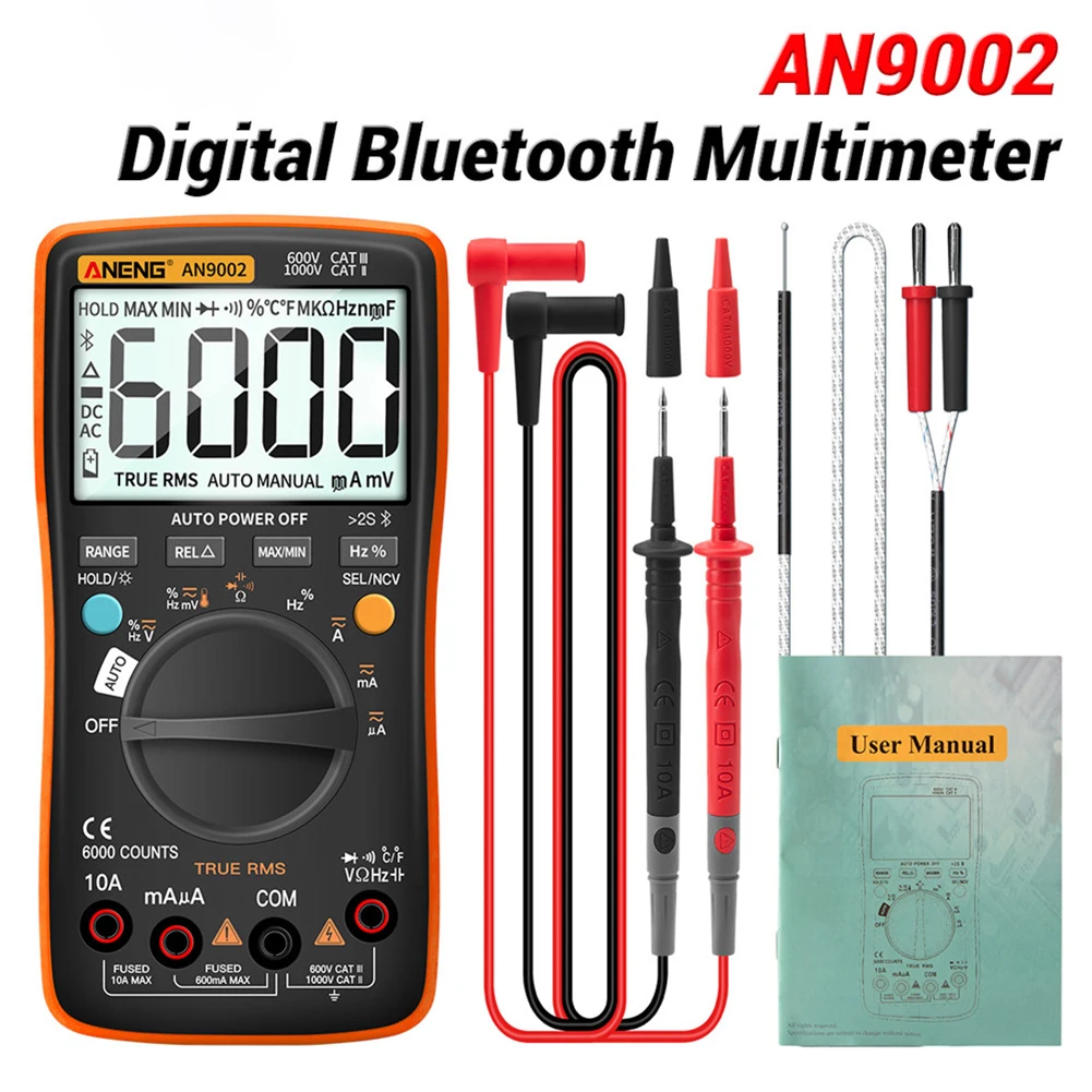 

Bluetooth-compatible Digital Multimeter Wireless RMS Manual/Auto Strong Toughness Electric Portable Range Voltmeter Ammeter