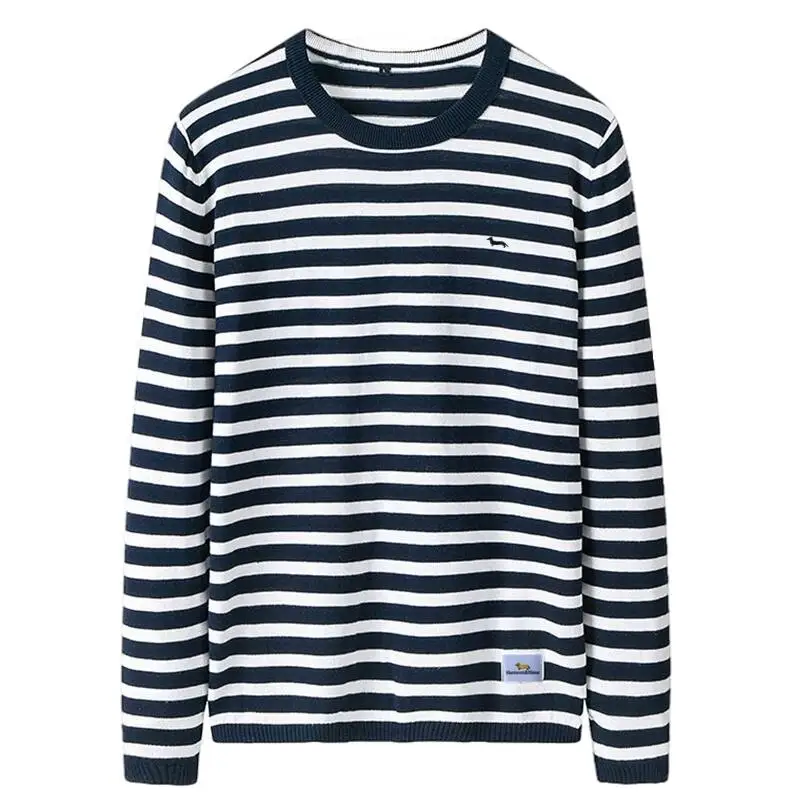 New Brand Men Sweaters Pullovers O-Neck 100%Cotton Slim Fit Striped Embroidery Harmont Long Sleeve Sweater Blaine