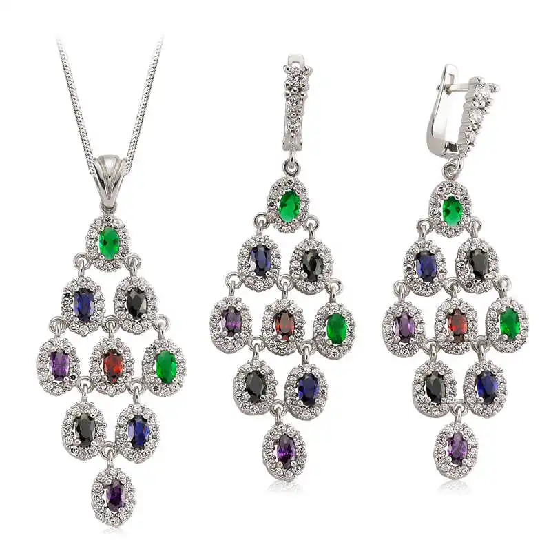 Silver Colorful Cubic Zirconia Women 'S Set