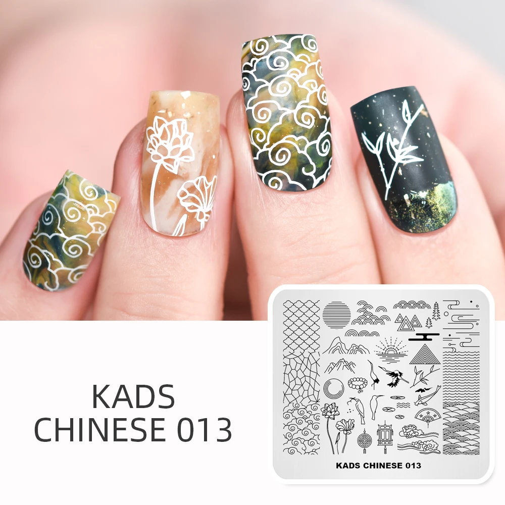 

KADS Chinese 013 style Bird & fan chinese design stamping plate for plates manicure art stencil nail printing stamping template