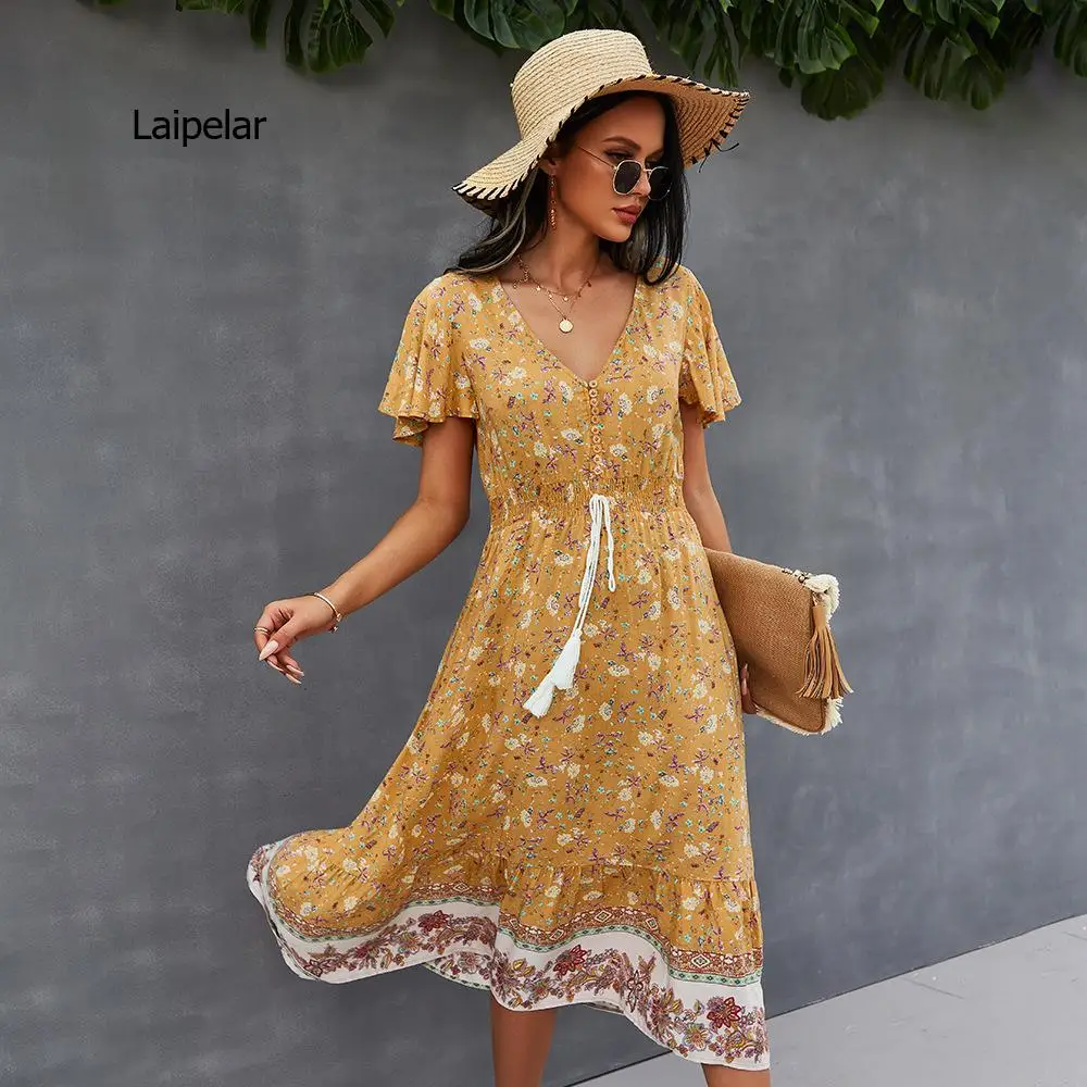 2021 Design Australian Women's Positioning Flower Bohemian Holiday Casual Dress