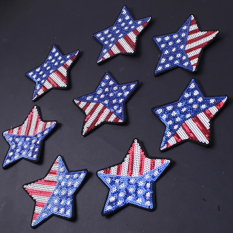 

Sequins Usa Flag Star Embroidered Iron on Patch Sewing Patches Diy Clothes Stickers Applique for Clothing Garment Accessories