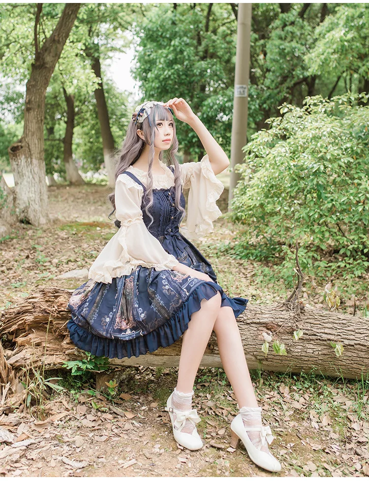 Vestido gótico de palacio para niña, vestido de tirantes de princesa lolita, vintage, estampado de cintura alta, Victoriano, kawaii, gótico lolita cos loli