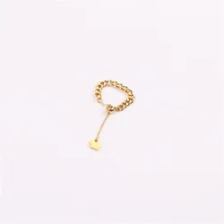 New 316L Stainless Steel Pull Cuban Chain Flower Charm Ring Female Gold Plated Adjustable Ring for Women Girls Jewelry Gift
