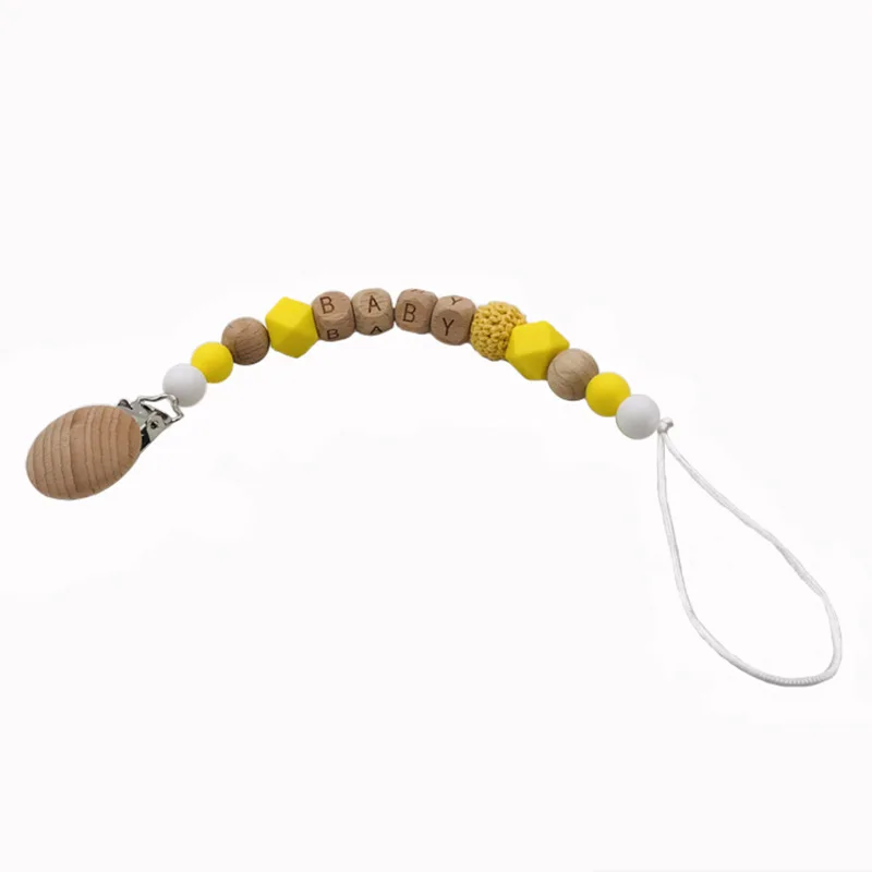 Wooden Baby Toys Wooden Clip Anti-drop Chain Silicone Bead Pacifier Chain Baby Teether Wooden Play Gym