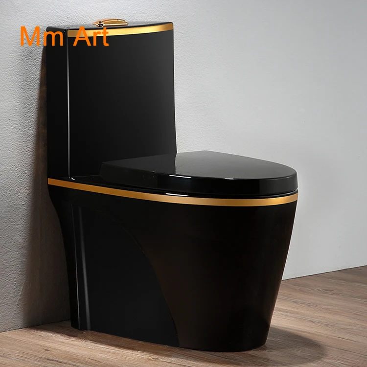 Chinese  Luxury Black Golden Sanitary Ware Bathroom Ceramic  Colored Toilet Gold WC Toilet One Piece Closestool