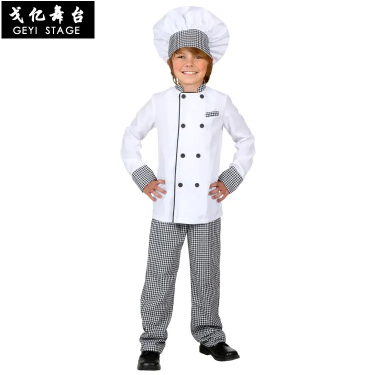 Kids Boys Chef Uniform Shirt+pants+cap Clothing Set Men Cosplay Costumes Adult women Masquerade dress Waitress Performance