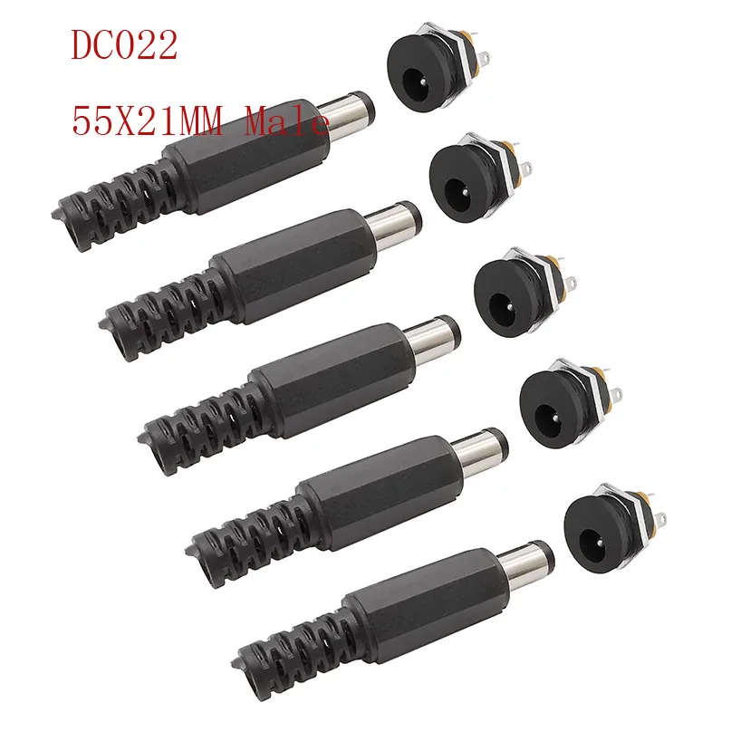 5/10Pair 5.5 x 2.1mm Plastic Male Plugs&DC-022 DC Power Socket Female Jack with Screw DC022 5.5*2.1 MM power for MP3 MP4 Player