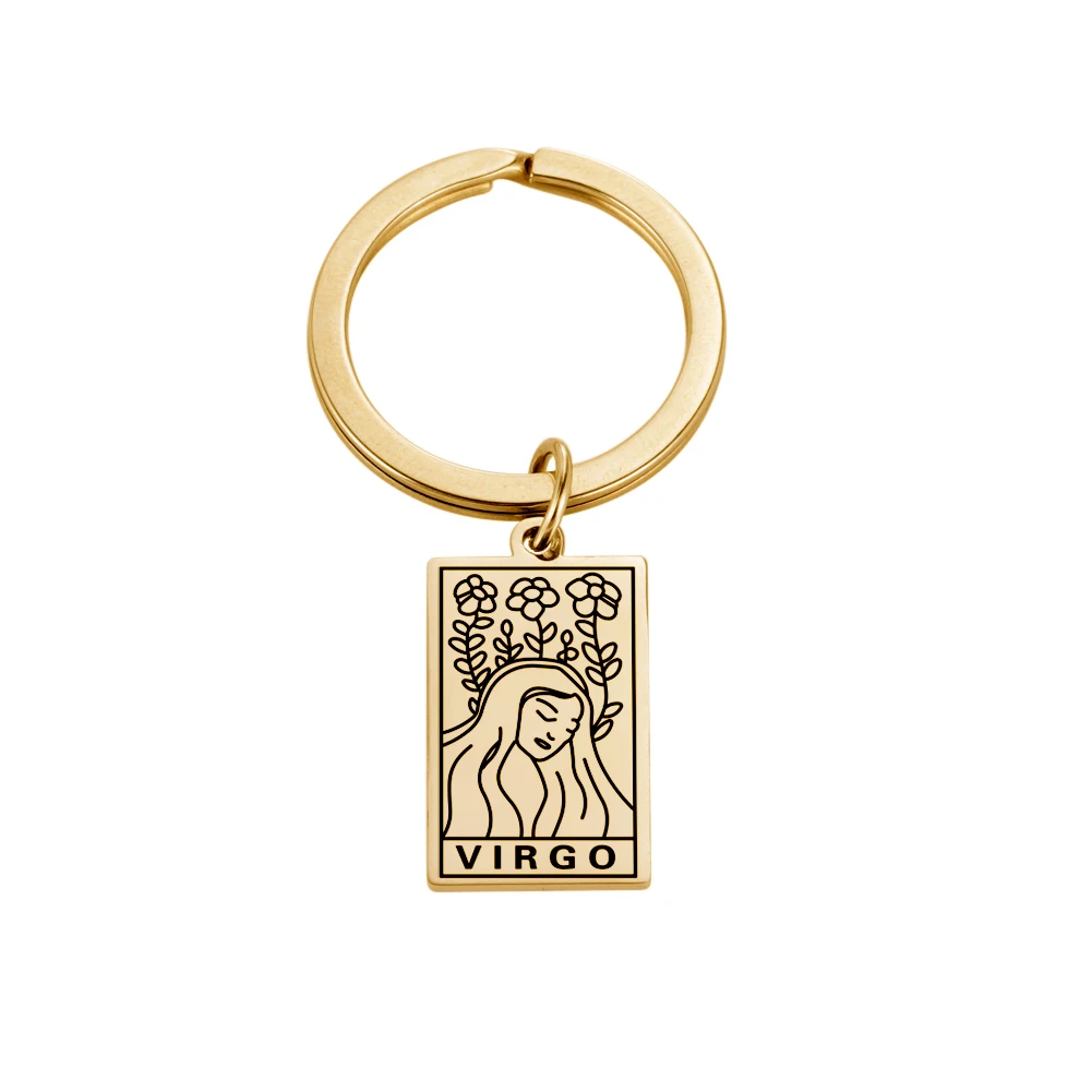 Zodiac Keychain 12 Constellation Stainless Steel Keyring Gift