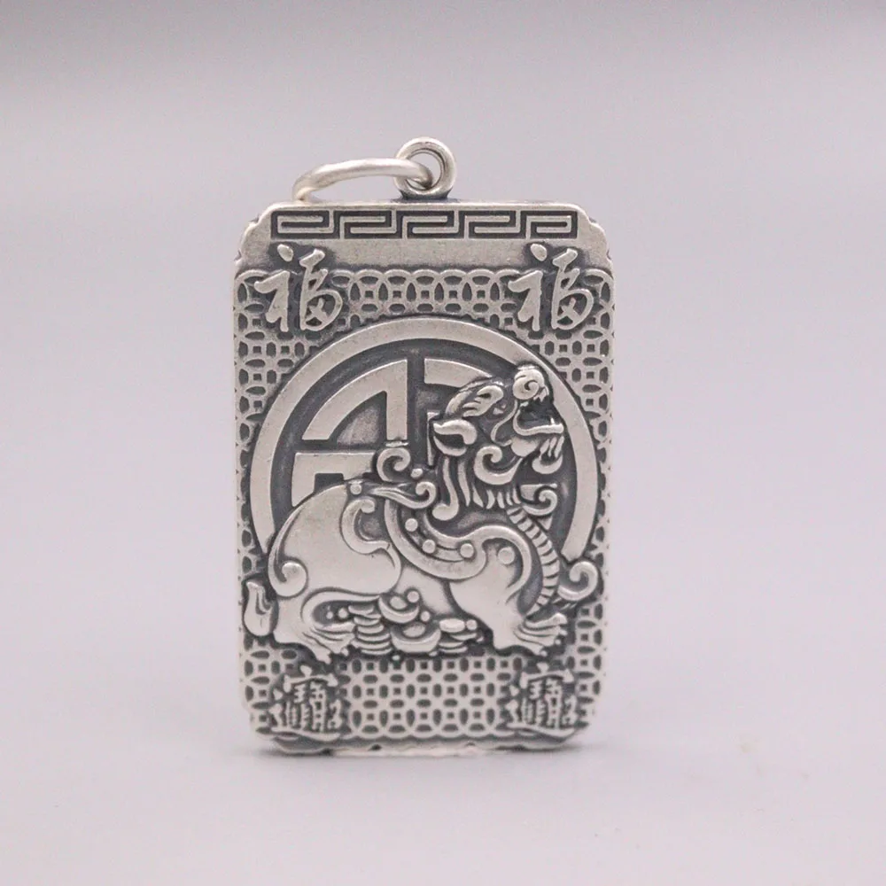 

Fine Pure Sterling Silver S999 Pendant Women Men Fu Pixiu Figure Pendant 55*30mm 38-40g