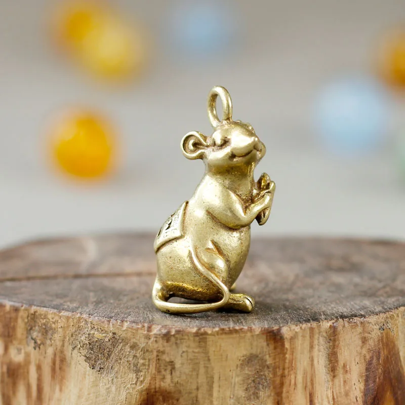 Copper Rat Keychains Pendants Vintage Brass Zodiac Animal Mouse Key Rings Charms Creative Men Lucky Key Holders Bag Hanging