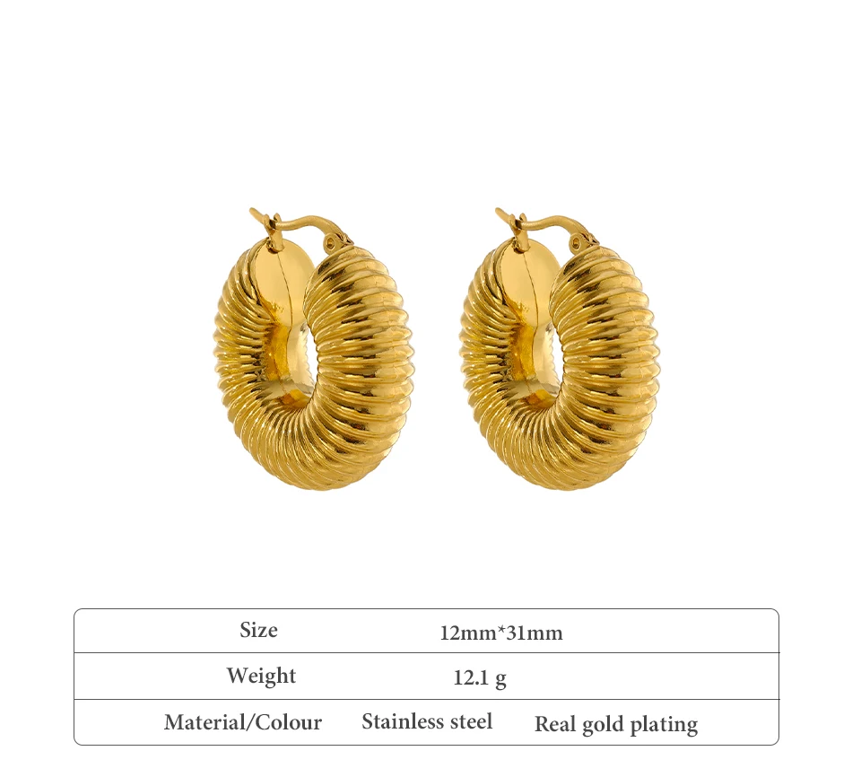 Yhpup-Round Chunky aço inoxidável Hoop Earrings, ouro 18 K Metal Jóias, impermeável, acessórios da moda, Novo