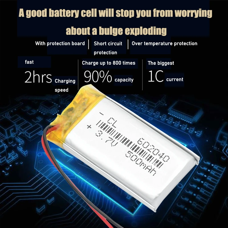 2020 Nova Chegada Hot Alta Qualidade 602040 3.7v 500mAh Alta Capacidade Recarregável De Lítio Li-po Li-polímero Li Ion Battery