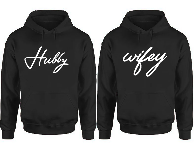 Hubby and Wifey Couple Valentine Day Classic Streetwear Pink Clothing Womens Hoodies Matching Sweatshirt