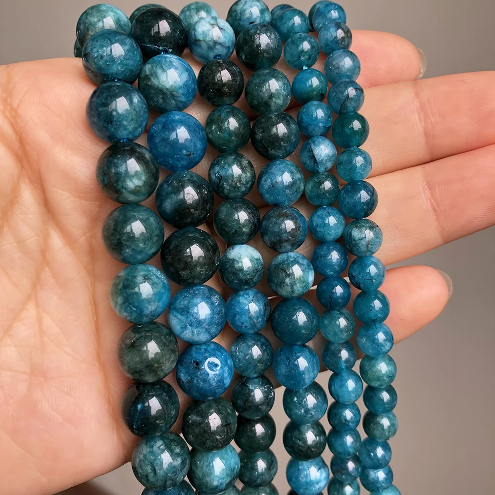 

Natural Stone Blue Apatite Round Loose Spacer Beads For DIY Jewelry Making Bracelet Necklace Accessories 15''Inches 6 8 10mm