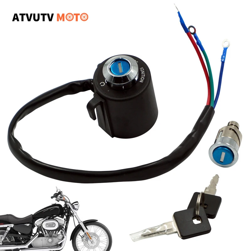 

72V Motorcycle 3 Wire Ignition Switch Lock Key For For Harley Sportster XL883 XL1200 X48 1995-2001 2002 2003