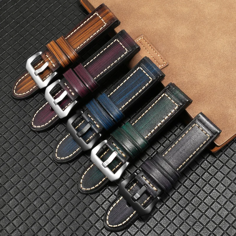 New style Retro Genuine leather watch bands 22mm 24mm 26mm red blue purple bracelet For PAM111 441 male's watch accessories