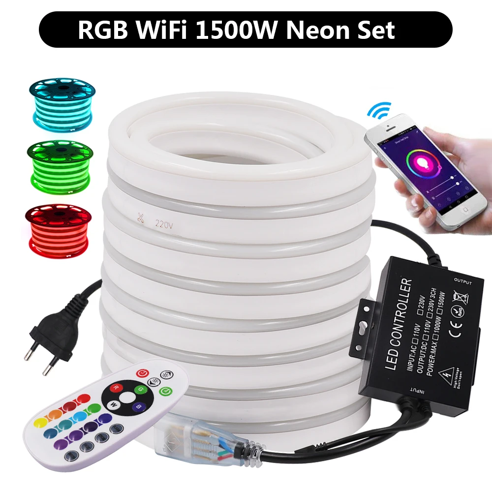 RGB neonowa lampa ue 220V Tuya WiFi Neon liny wodoodporne oświetlenie zewnętrzne SMD2835 120 leds/m taśmy LED znak 5050 taśmy diody