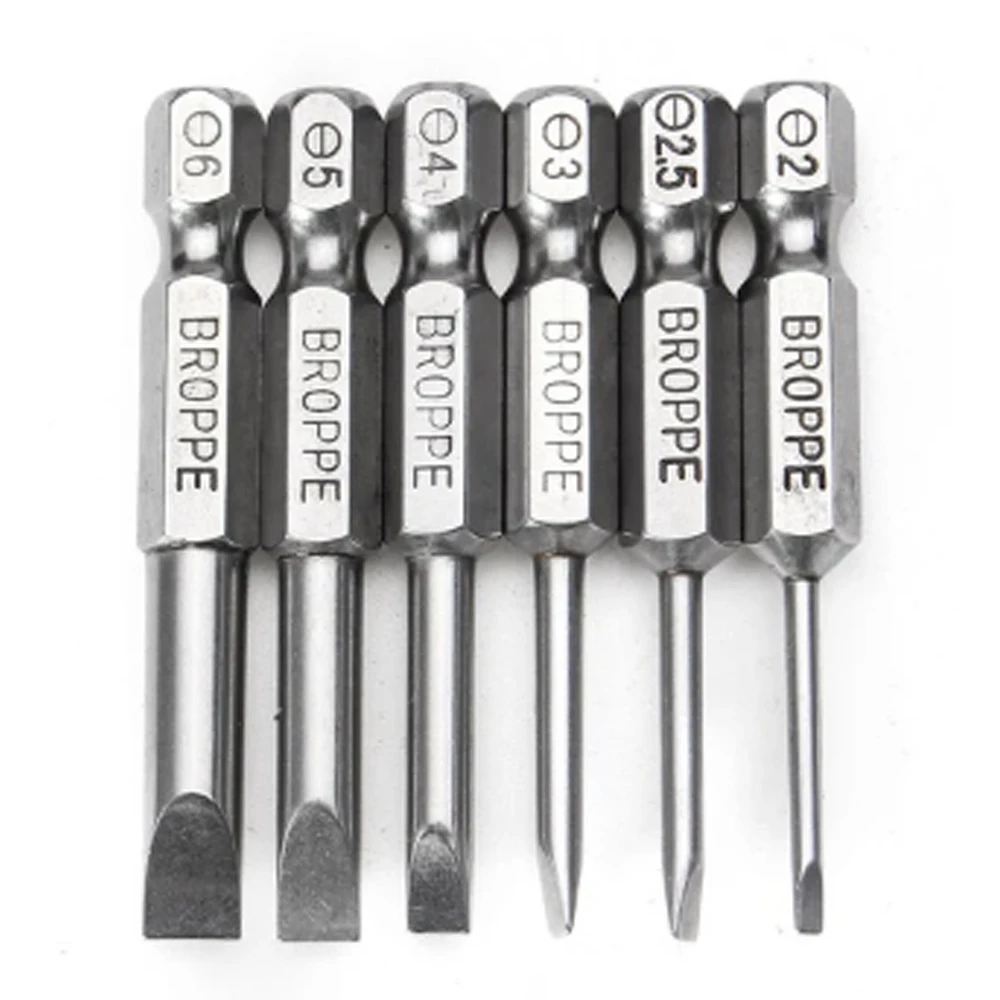 WENXING 6pcs /set 50mm 2 - 6mm Magnetic Flat Head Slotted Tip Screwdrivers Bits S2 Alloy Steel Hand Tools Screwdriver Drill Bit