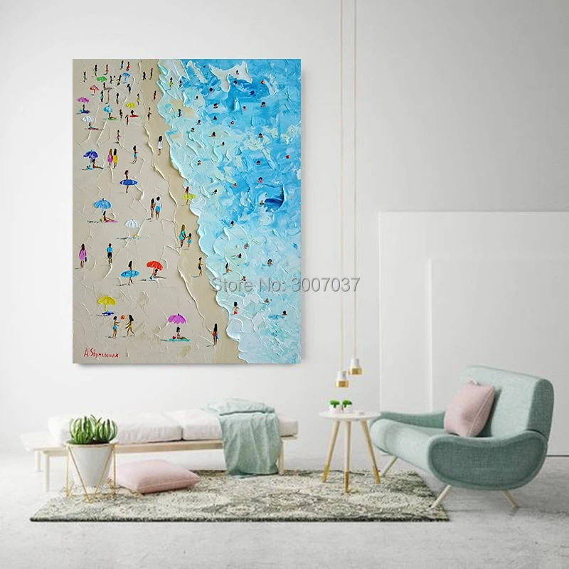 Hand Painted Canvas Painting Summer Beach Seascape Knife Painting Oil Painting The Picture On the Wall Pictures For Living Room