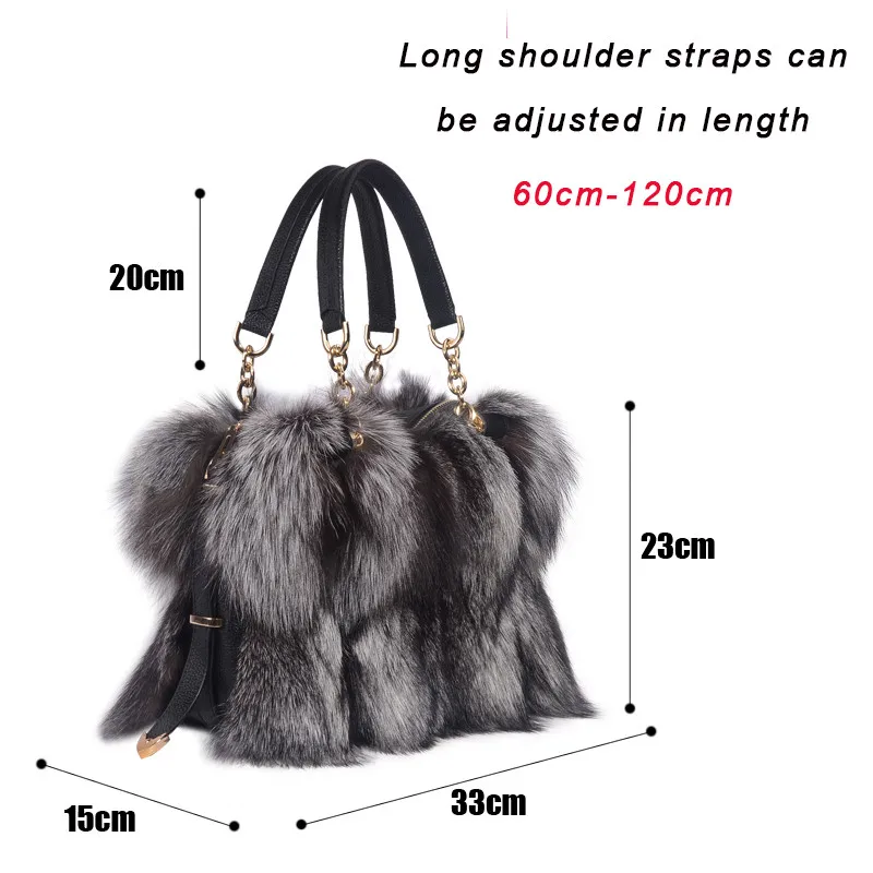 Women Handbag Luxury Real Fox Fur Handbags Leather Brand Party One-Shoulder Messenger Bags Designer Evening Bag  Large Capacity