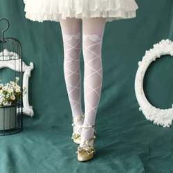 Japanese Lolita Ballet Cross Strap Bow Pantyhose Lolita Sweet Leggings White Stockings Thin student gothic lolita knee socks