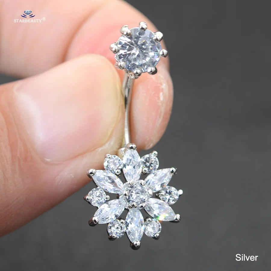 Starbeauty 1Pc 14G Crystal Snowflake Belly Button Piercing Belly Ring Earring Surgical Steel Navel Jewelry