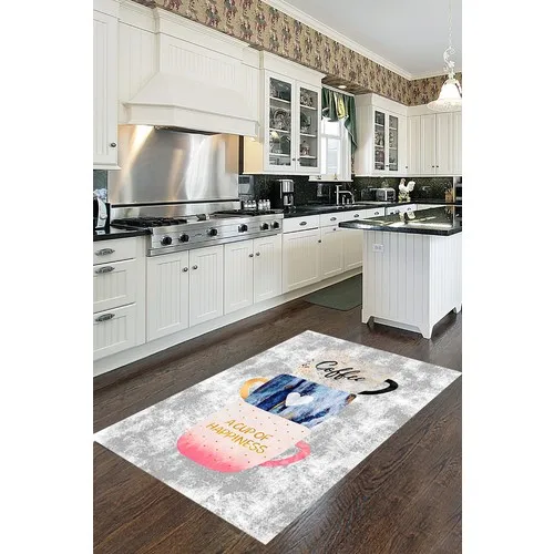 Coffee A Cup Of Happiness Slip-Resistant-Based Digital Print Washable Antibacterial Kitchen Rug