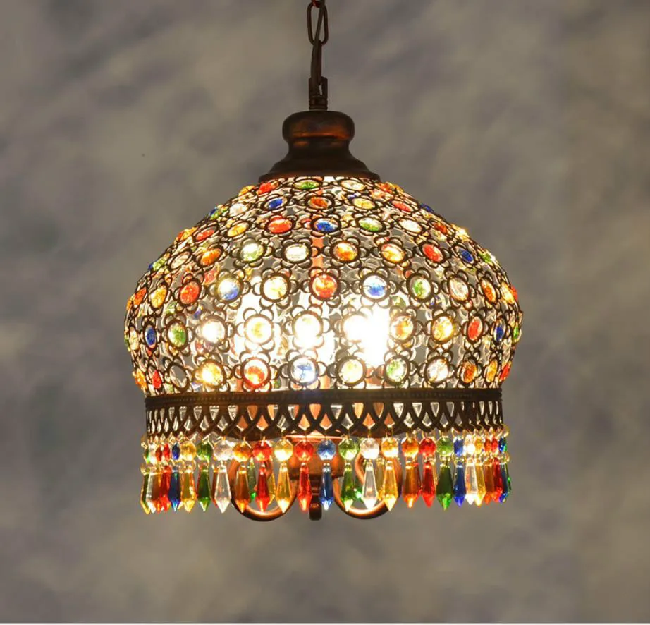 Coffee-filled small chandelier Southeast Asia Thai style color crystal chandelier Mediterranean Bohemian dining room lamp