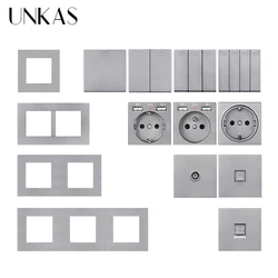 UNKAS Modules DIY Combination Free Matching French EU Socket USB Charger TV RJ12 Telephone RJ45 Computer Grey PC Plastic Panel