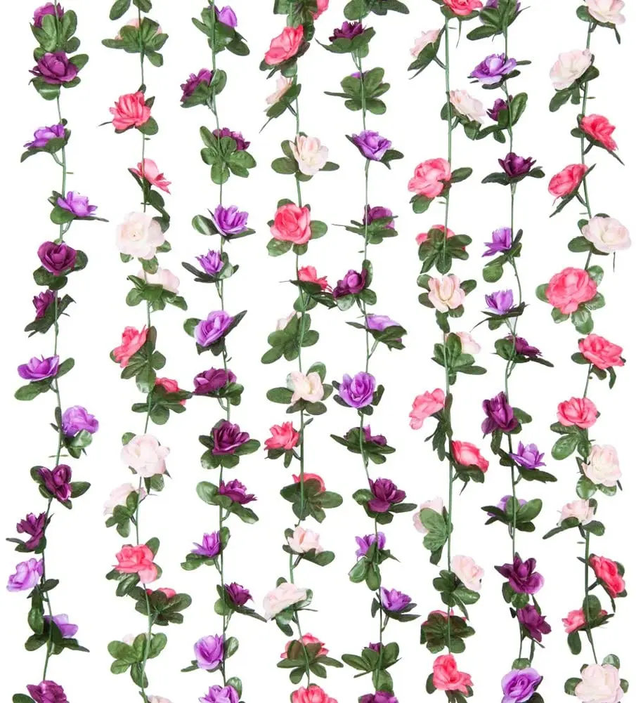 

5 Packs 2.5m Flower Garland Fake Rose Vine Artificial Flowers Hanging Rose Ivy Baskets Wedding Arch Garden Background Decor