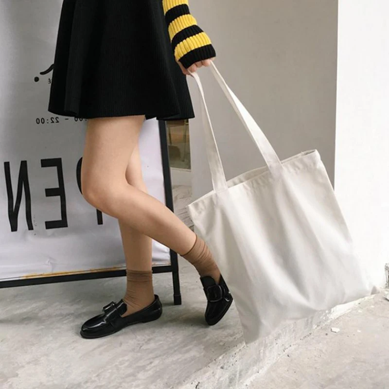 Harajuku Solid color Canvas College Ulzzang Korean Black shopper bag Large Capacity White DIY Casual Fashion Women Shoulder Bags