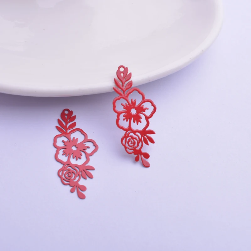 50 Stück AC11727 14,5*35mm Filigrane Lange Blumenanhänger DIY Ohrring Anhänger Hängender Schmuck Dekoration – Detail 3