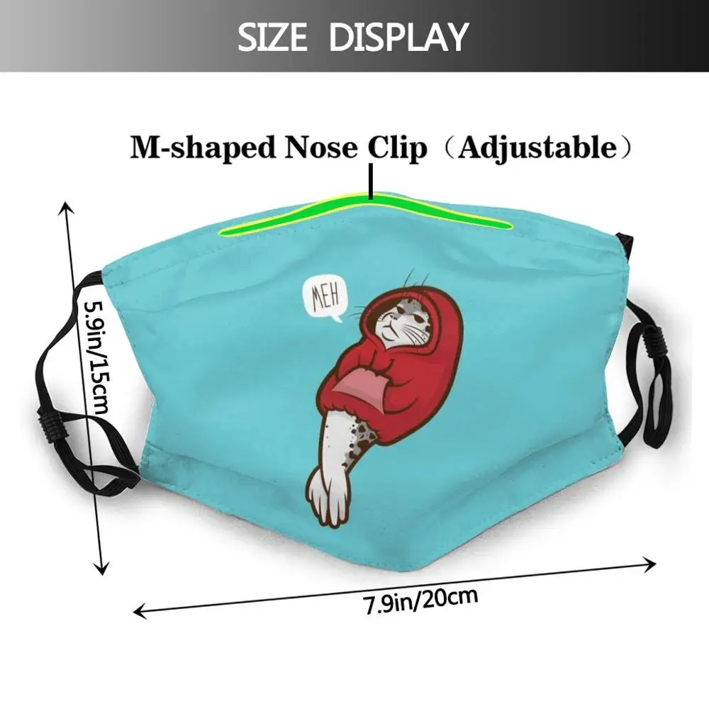 Hooded Seal Print Washable Filter Anti Dust Mouth Mask Seal Animal Mammal Sea Life Marine Life Aquatic Flippers Whiskers Meh