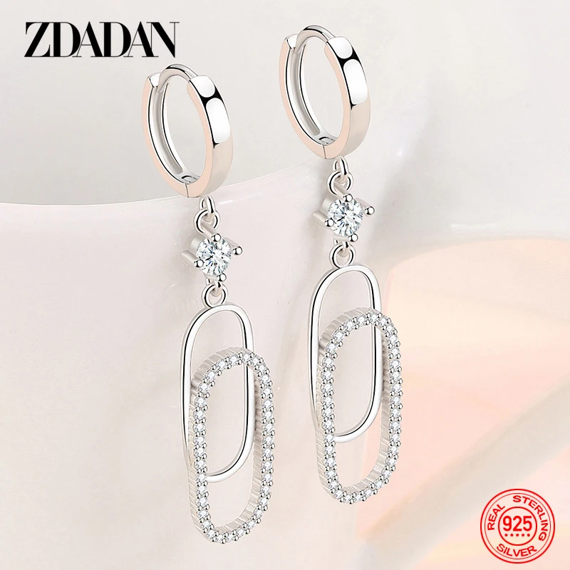 ZDADAN 925 Sterling Silver Geometric Paper Clip Pendant Earrings For Women Fashion Wedding Jewelry Gift