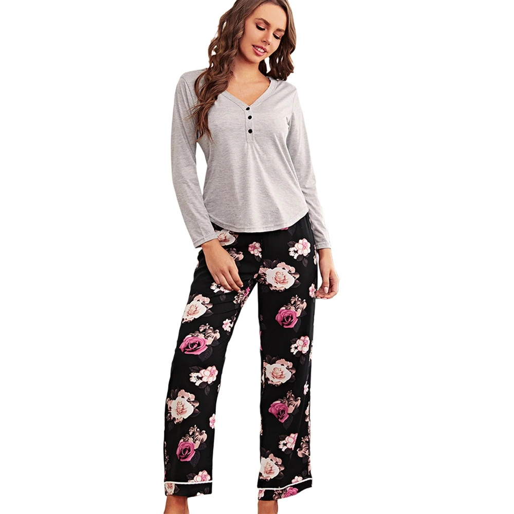 Frühjahr/Sommer Langarm Pyjamas Anzug Frauen Lose Nachtwäsche Stehkragen Freizeit Nachtwäsche Damen Lounges Baumwolle Pyjama Sets