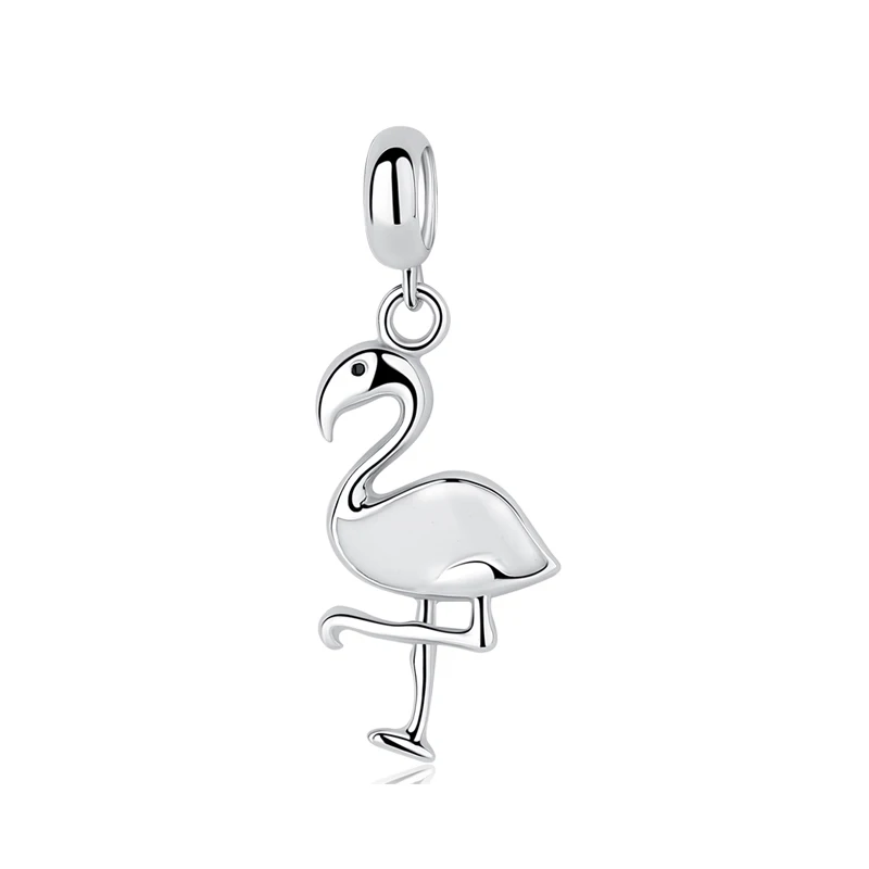 Authentic 100% 925 Sterling Silver Bead Charm Tropical Flamingo Pendant Charms Fit Pandora Bracelets Necklaces Women Diy Jewelry