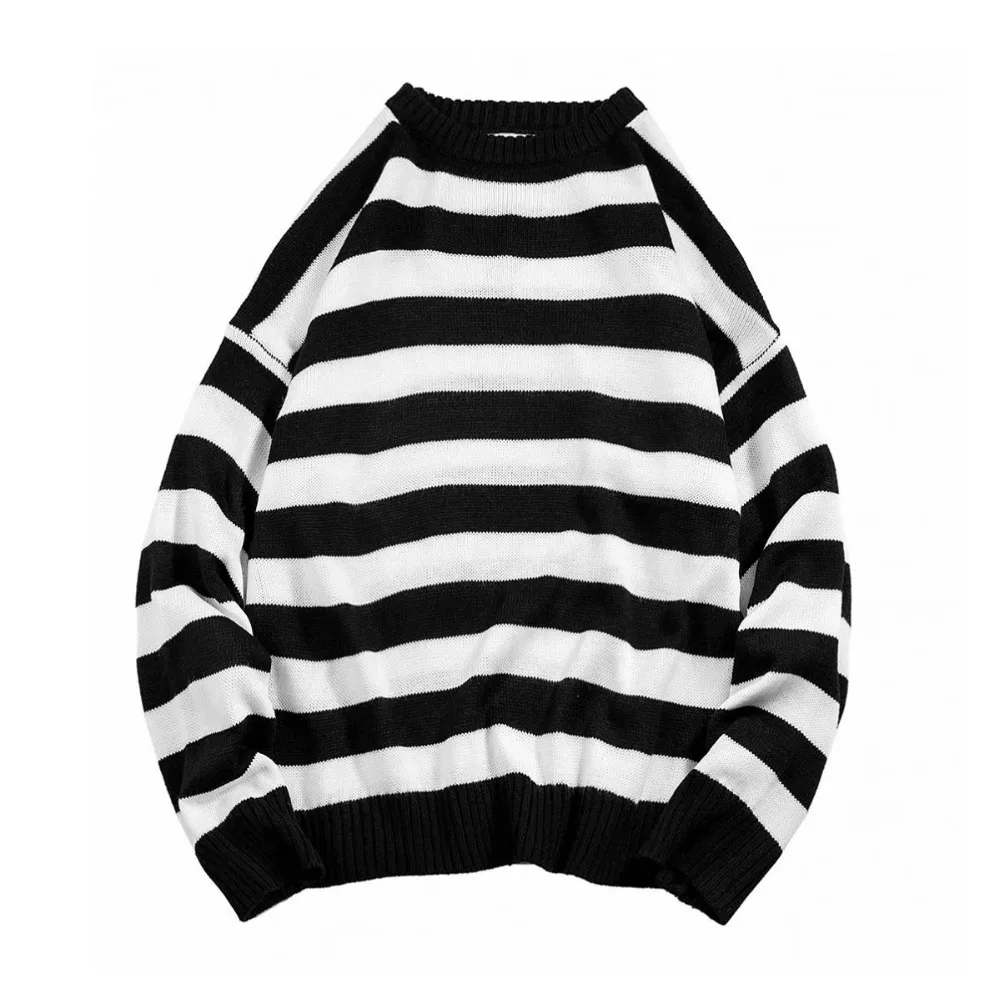 2023 Fashion Men Striped Casual Knitted Sweater Men\'s Korean Collage Autumn Pullover Tops Male O-Neck Oversize Sweater